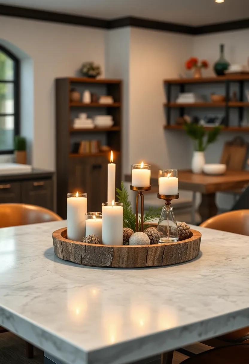 Candles on a Wooden Tray: Arrange varied heights of candles⁢ on ⁢a rustic wooden tray for cozy lighting⁤ and charm