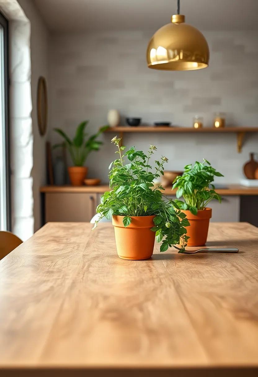 A Mini Herb‍ Garden: Fresh herbs in small terracotta pots add greenery ‌and‍ a delightful scent to your table