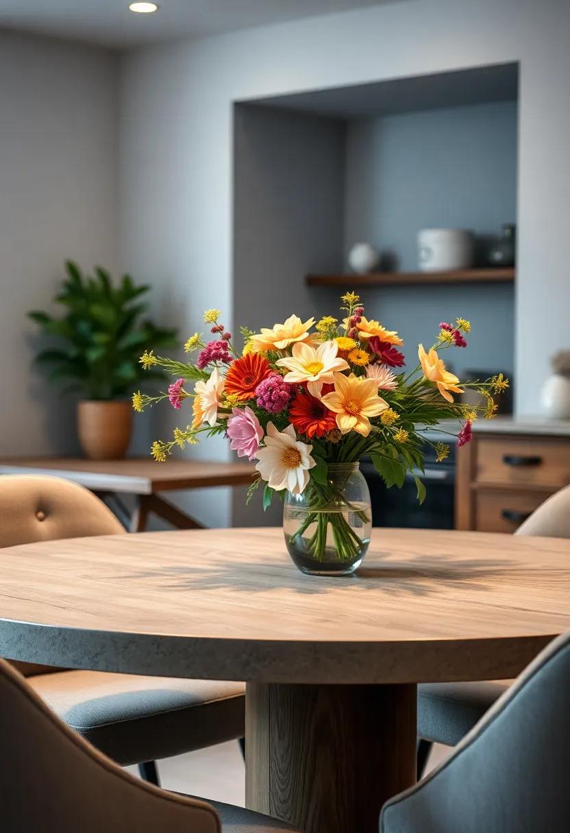 Seasonal Floral Arrangement: ‌A small bouquet of seasonal flowers in a charming vase brings ⁤life and color to your kitchen table