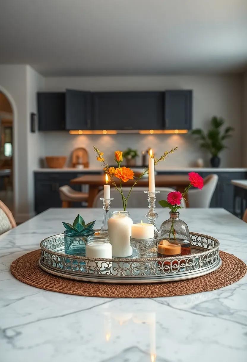 Vintage Silver Tray:‌ Use a vintage silver tray to organize small decorative items⁤ like candles, coasters,‍ or salt cellars