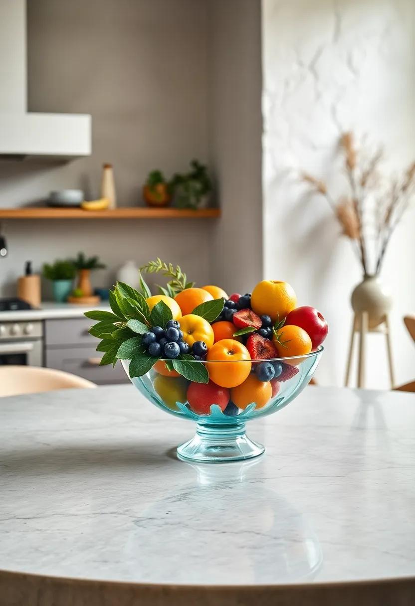 Whimsical⁣ Fruit Bowl: A vibrant fruit bowl filled with seasonal⁣ fruits⁣ adds ‍a‌ pop ⁢of color and is functional as⁣ well