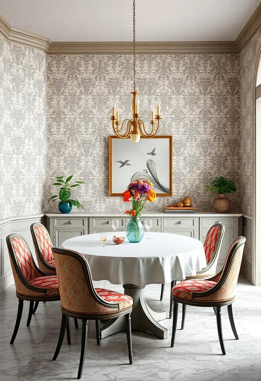 Embrace Bold Wallpaper: Select a striking retro pattern, like damask or paisley, to set the tone for your vintage dining room