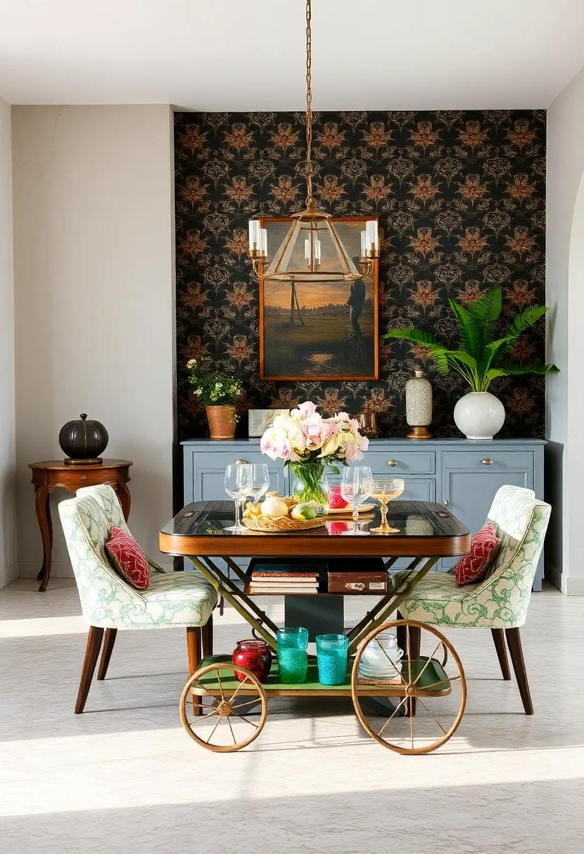 decorative Serving Carts: Utilize a vintage serving cart as both a functional piece and an eye-catching accent filled with your favorite glassware