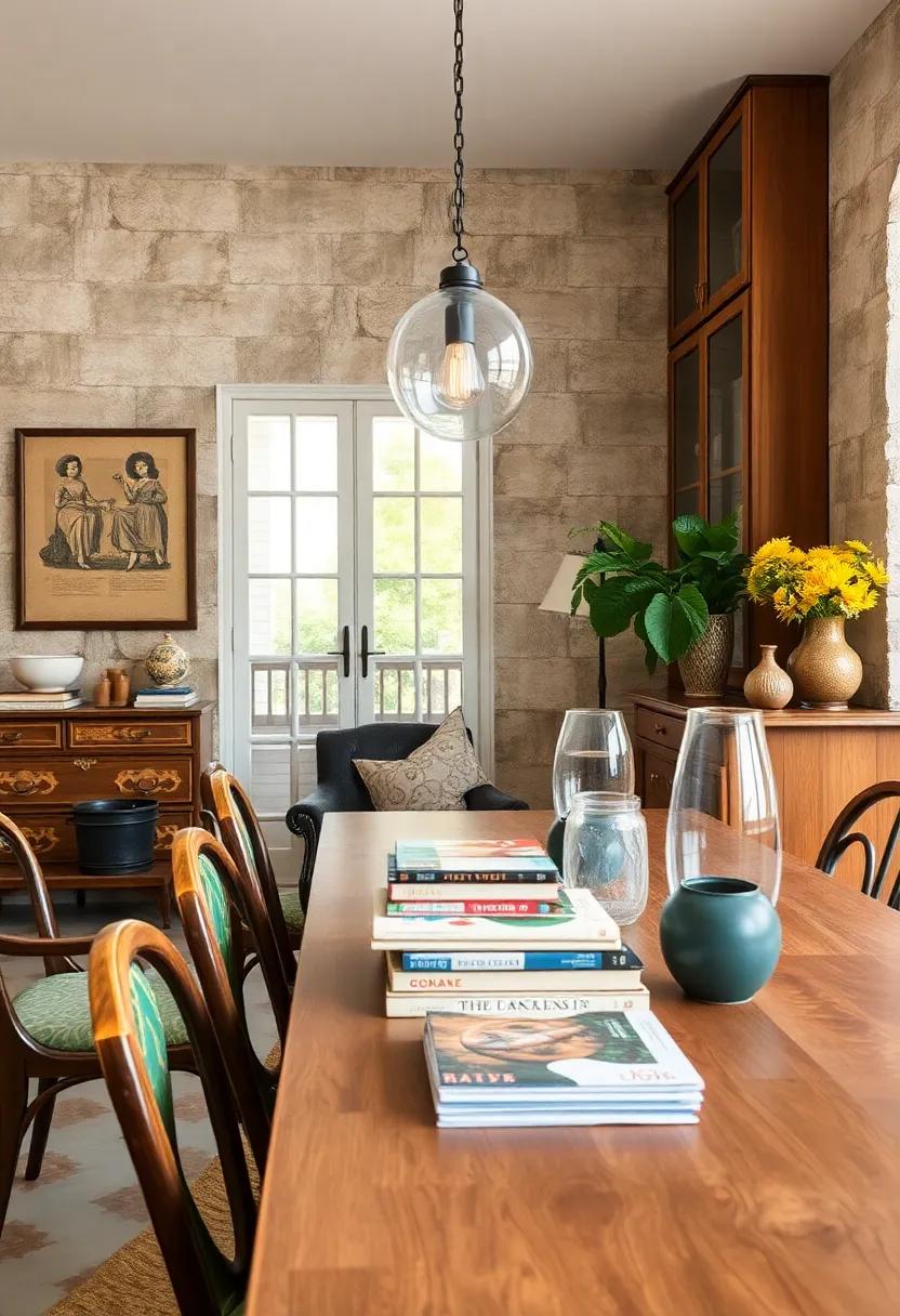Vintage Books and magazines: Stack old cookbooks or magazines on the dining table or sideboard for a charming,lived-in look