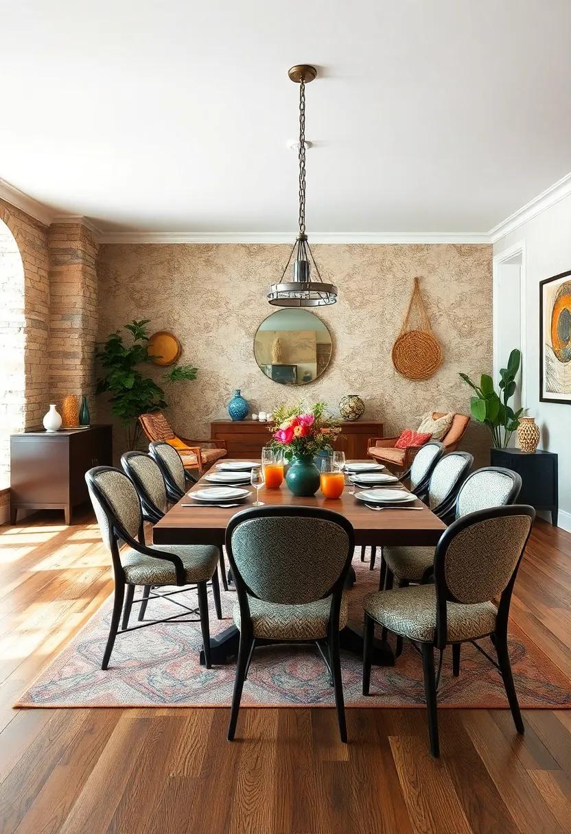 Layered Textures: Combine a variety of textures, such as wood, metal, and textiles, to create a visually rich dining experience