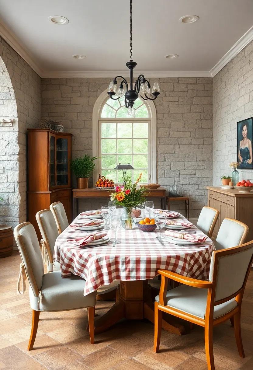 Vintage-Inspired Linens: use tablecloths and napkins featuring timeless patterns like gingham or toile for a nostalgic dining experience