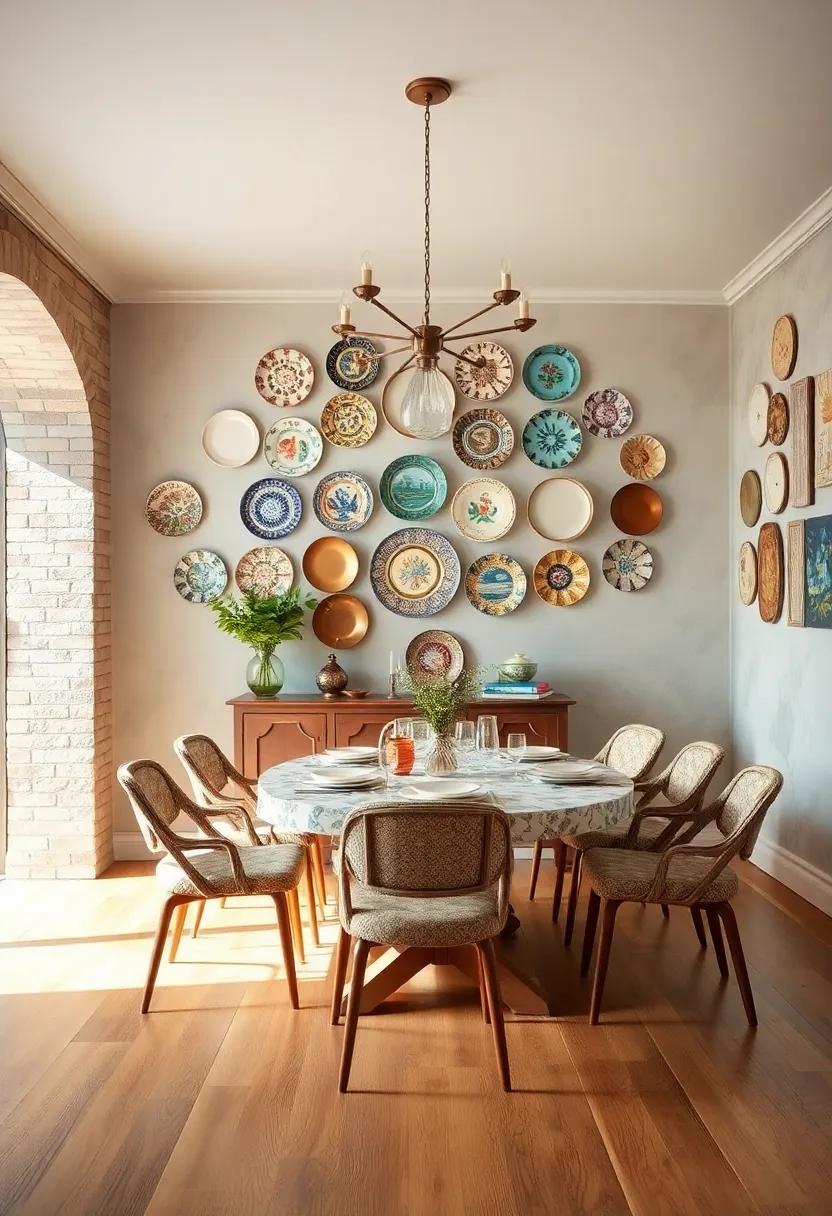 Charming Plate walls: Create a gallery wall of vintage plates with intricate designs to add interest and serve as an artistic focal point