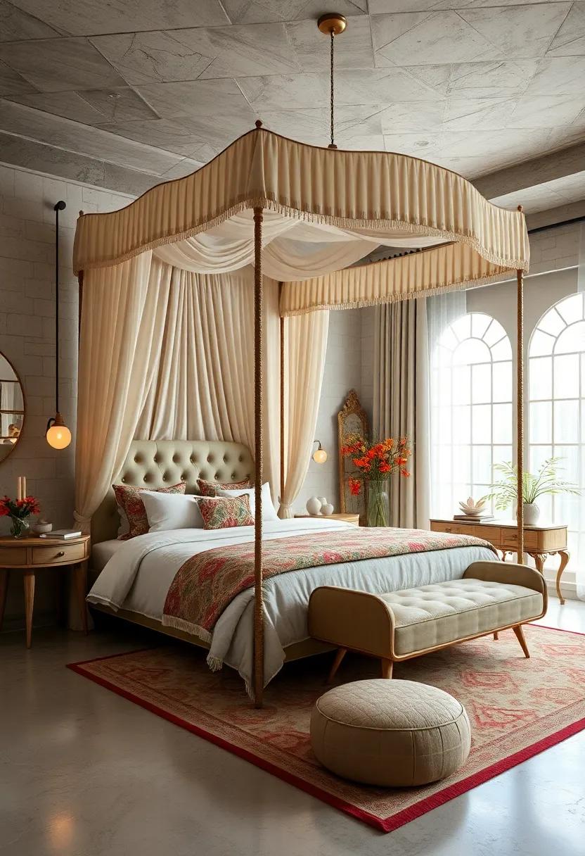 Embrace the elegance of the 1920s⁢ with ‍a vintage Art Deco​ canopy ​bed, adorned with bold⁤ geometric patterns⁤ and‍ luxe fabrics that evoke a sense of glamour