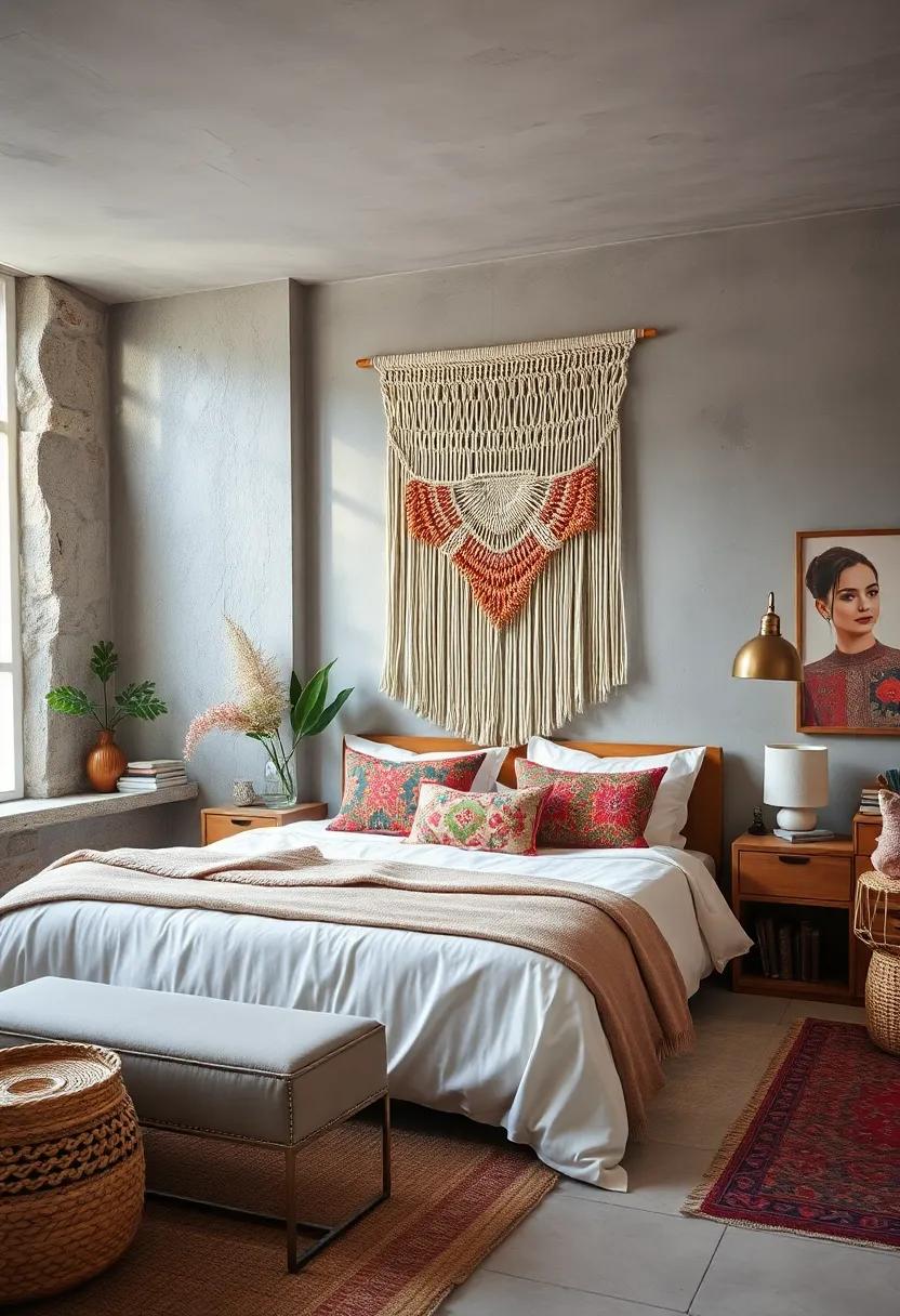 infuse‌ your ⁢space with ⁤the bohemian​ spirit ‍of the 1970s through‍ a vintage macramé wall hanging and‍ vibrant ‍textiles ⁤that create an eclectic mix