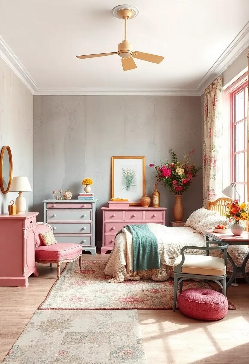 play with pastel colors ‌and floral prints ‍reminiscent of the 1940s, incorporating⁤ a vintage​ dresser⁢ and⁢ delicate furniture ​for ⁢a cheerful, nostalgic feel