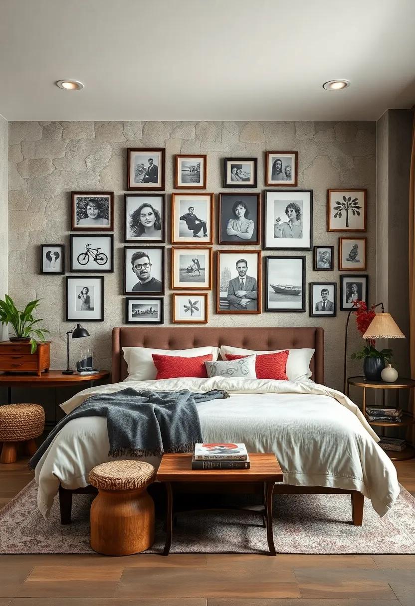 Showcase a gallery wall⁤ with an array ‍of ​framed black-and-white photos ⁤and vintage ⁤artwork, adding a personal touch ​that tells your story