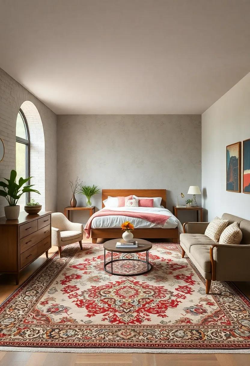 Use an​ intricate area rug with Persian or oriental patterns ‍to​ anchor the room, melding contemporary furnishings with a classic vibe