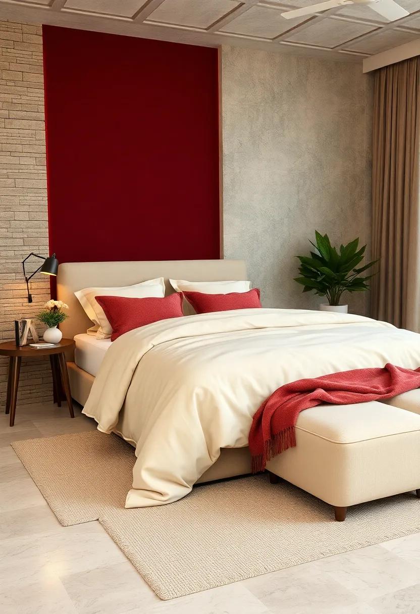 inviting Guest ‍Rooms: A guest room featuring a ⁢burgundy accent wall and champagne⁣ linens leaves a lasting impression of comfort and style