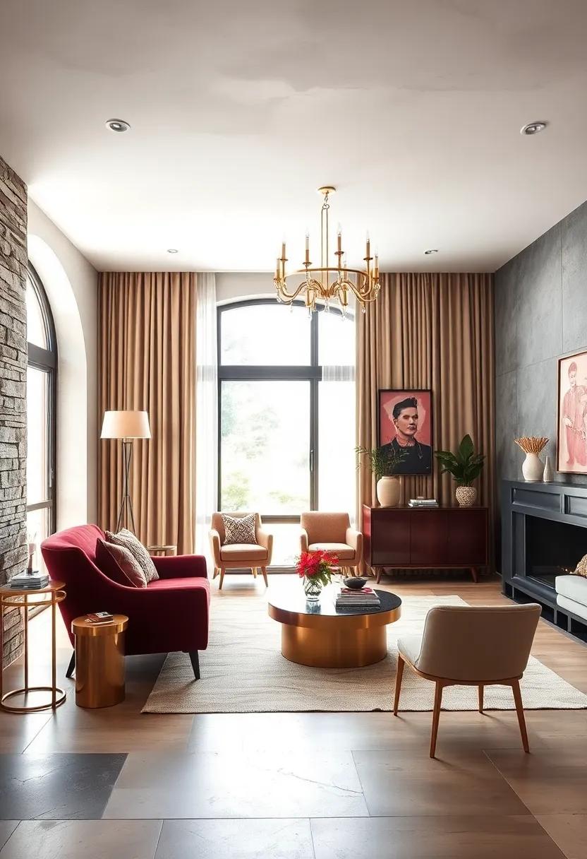 eclectic Mix: A blend of modern ‌and‍ vintage, with a burgundy armchair paired with champagne-colored antiques, results in a timeless and inviting ambiance