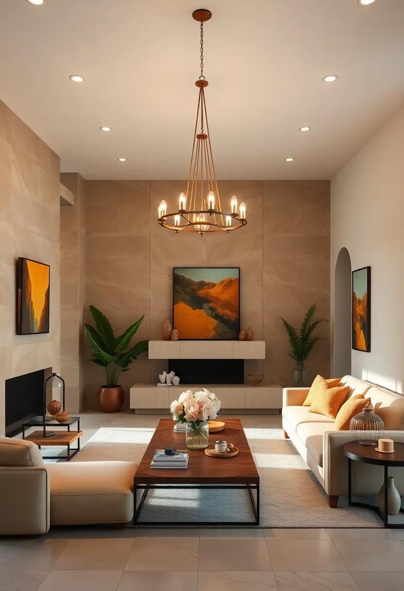 Statement Lighting: Choose ⁤a chandelier or pendant lamp that combines‍ these warm colors, casting a beautiful glow across your room
