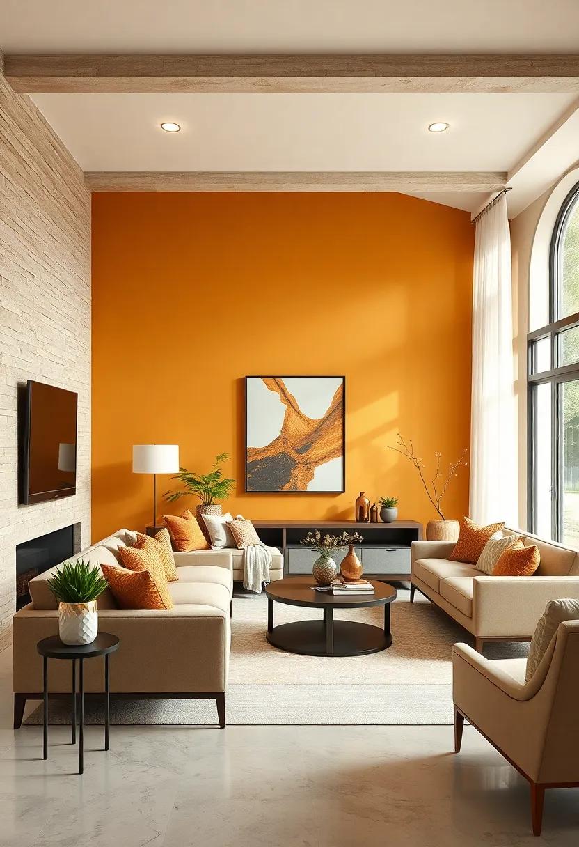 Accent Walls: Paint one wall in a rich butterscotch hue to act as a focal point in your living area while ⁢keeping the other walls in soft‌ ivory