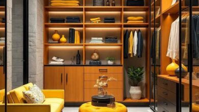 27 Must-Have Essentials for a Chic Mustard Yellow and Black Walk-In Closet