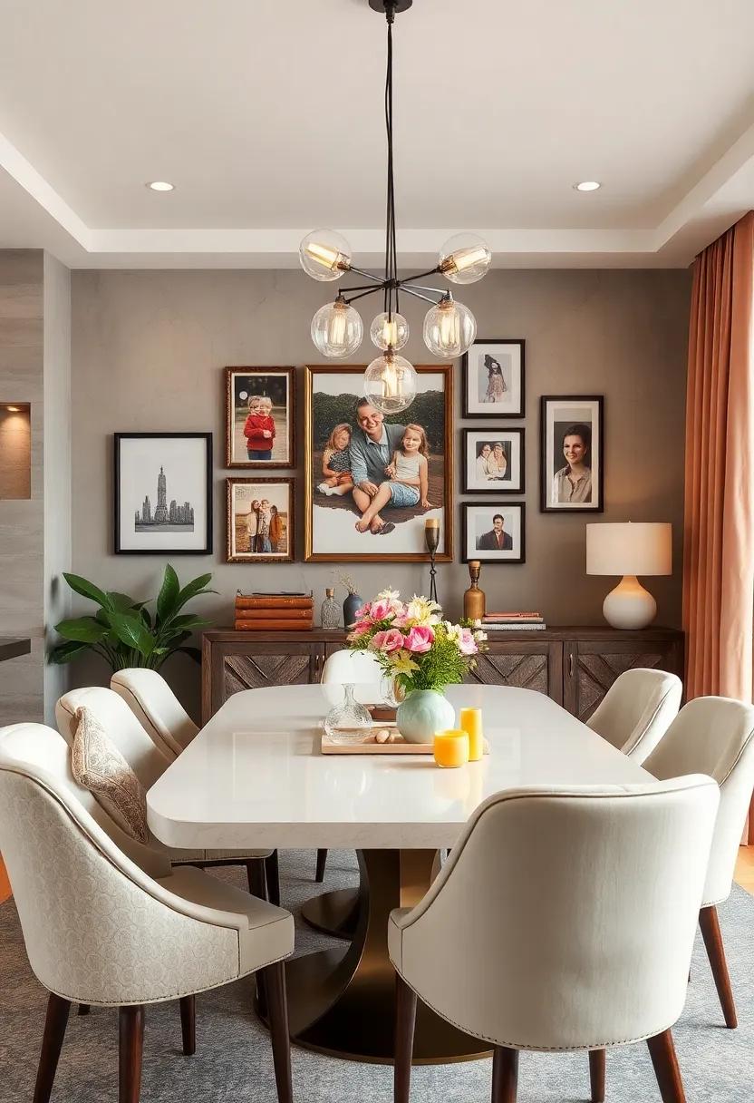 Family Photos: Frame ⁢and hang family⁢ photos⁢ around your dining room to create a warm and‌ inviting atmosphere⁤ that’s uniquely yours