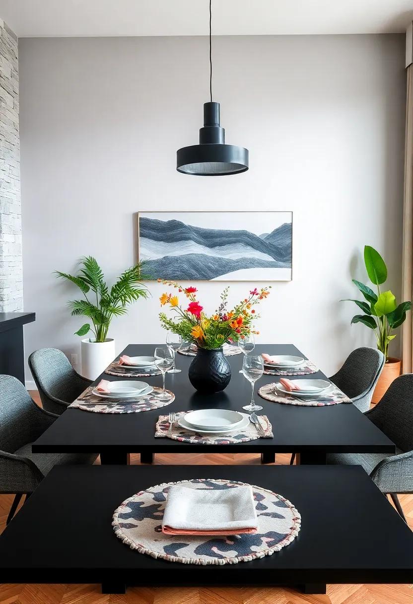 Artistic‍ Placemats: opt for bold,⁣ artistic placemats that reflect your ⁣personal⁣ style‌ while adding visual​ interest⁣ without ⁤overwhelming the ‌table