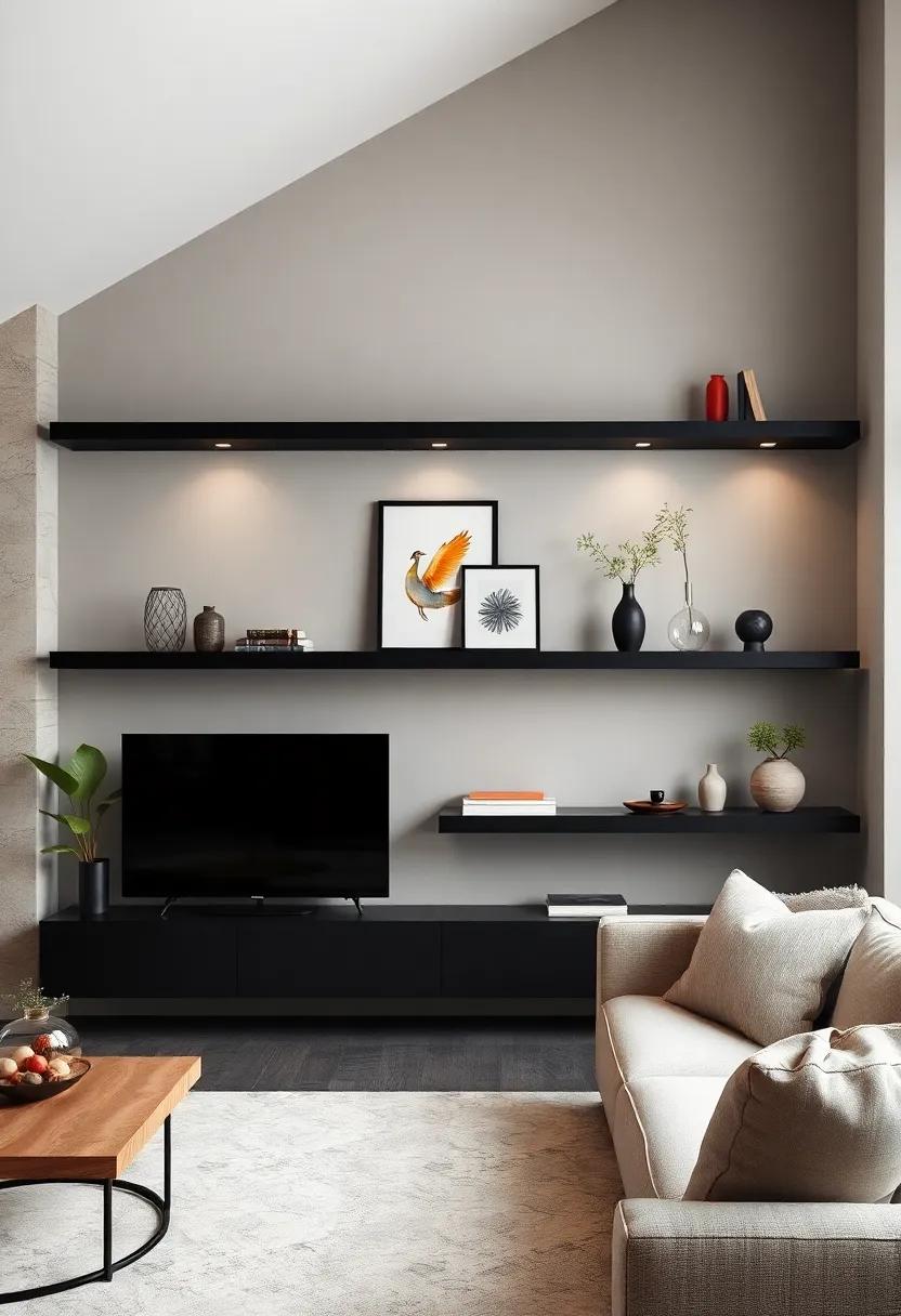 Modern Minimalism: Discover sleek black floating shelves that seamlessly blend with any contemporary⁤ decor while highlighting your favorite pieces