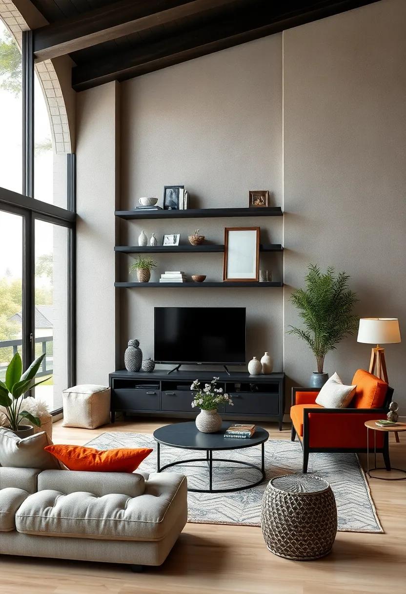 Rustic Charm: Find charming black wooden shelves with a distressed finish that add warmth and ⁤a cozy touch to⁤ your​ living area