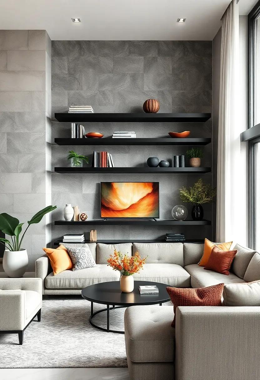 Statement Pieces: Invest‍ in oversized black‌ floating shelves that command attention​ and become a centerpiece of your living room design