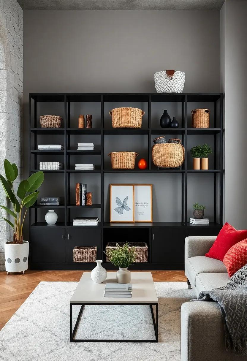 Stylish Storage Baskets: Pair‍ your black shelves with decorative baskets for a ‌stylish organizational solution that enhances your decor