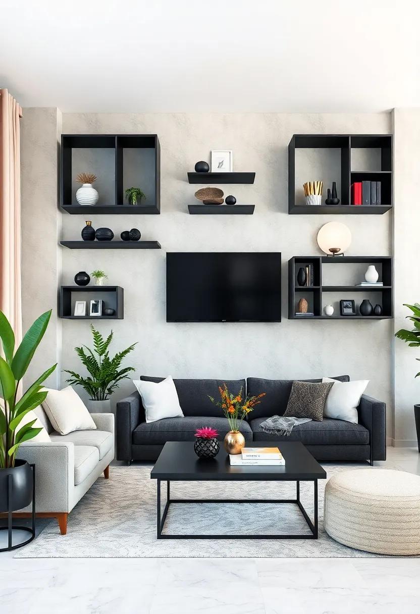 Wall-Mounted​ Wonders: Transform your walls with stunning wall-mounted black shelves that ​give​ the illusion of ⁢more space while showcasing your personality