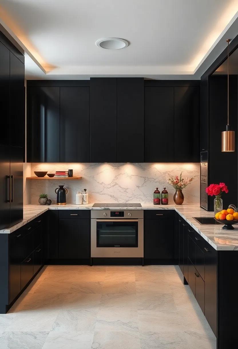 Embrace Elegance: Discover how black cabinets paired with marble countertops create a visually stunning⁢ contrast ​that elevates your kitchen's⁢ sophistication