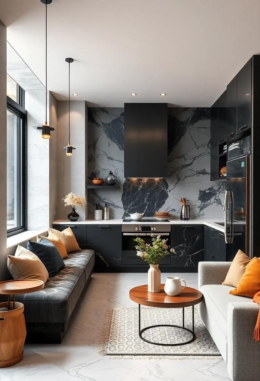 Open Concept Bliss: find⁣ inspiration ‌in open-concept kitchens⁤ where dark ⁢cabinetry ⁢and stunning marble work​ harmoniously with living spaces