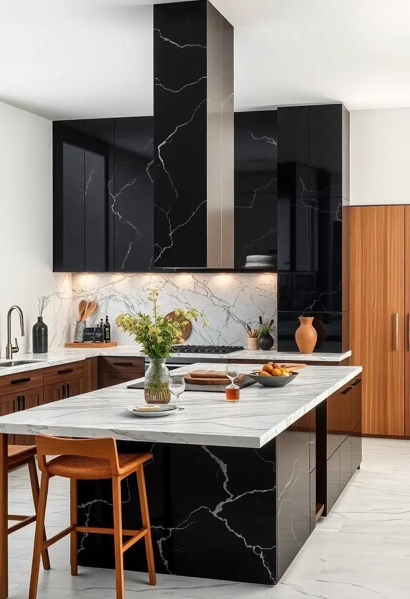 Warmth ⁢and Contrast: See how warm wooden accents alongside black and ‌marble can ​soften the space, creating a cozy yet luxurious atmosphere
