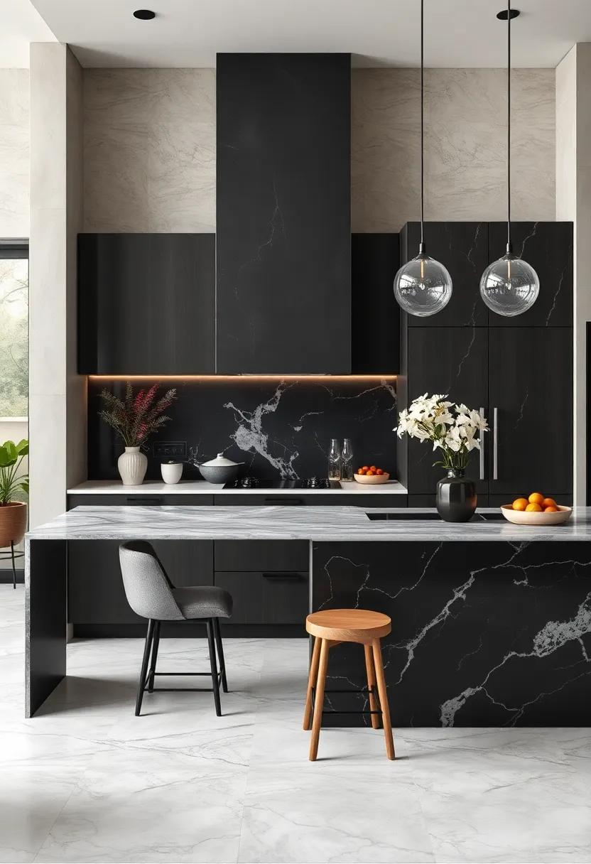 Daring ‌Details: Delve into kitchens that feature bold hardware and fixtures, enhancing the luxurious‌ feel of black and marble combinations
