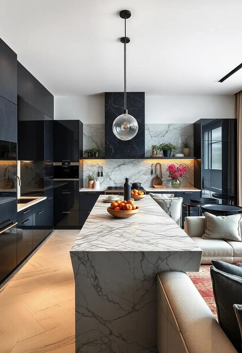 Textured Layers: Learn how incorporating different‌ textures in black and marble can add depth and interest to your kitchen design