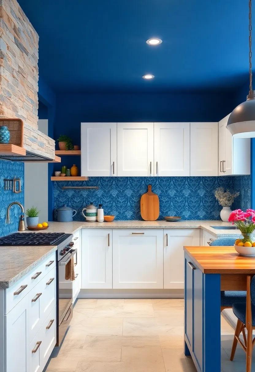 Bold patterns: Consider adding a blue patterned backsplash⁣ that ties‍ in the ⁣wall color with the bright white cabinets⁤ for ⁤visual interest
