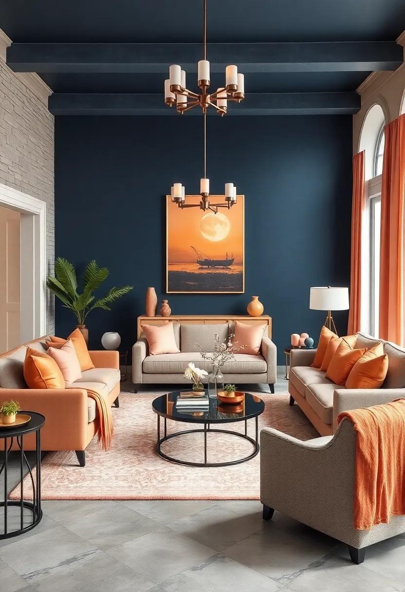 DIY Projects: ‍Get crafty by‍ reupholstering an old chair ⁣in ⁣navy fabric and adding peach accent trim for a personal touch