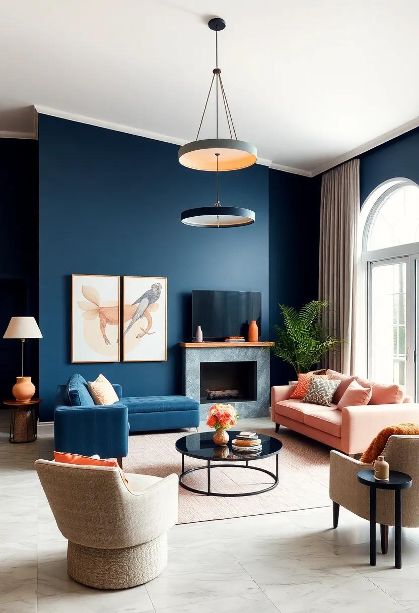 Reimagine Lighting fixtures: Find a chic navy pendant light or soft ⁤peach chandelier‍ to add a stylish focal point overhead