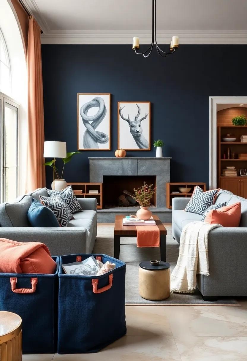 Layer⁤ the Textures: Combine plush navy velvet cushions with soft peach knits to create a cozy and tactile living space