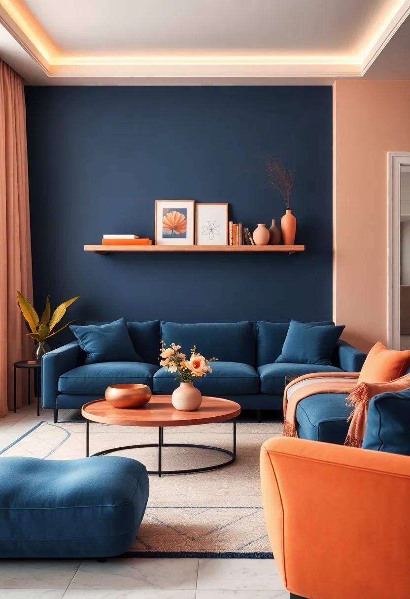 Artistic Touch: Install a floating shelf and display curated navy and peach⁢ decor items, such as books, candles, and sculptures