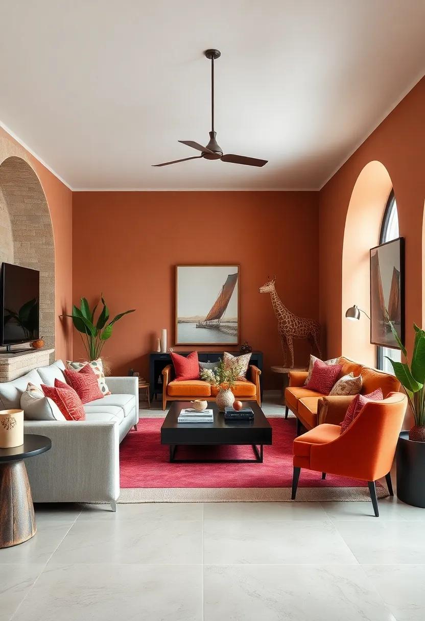 Bold Furniture‌ Choices:​ Use clay walls​ as a backdrop for bold-colored furniture, creating a beautiful contrast that energizes ‍the room ‍while maintaining⁣ warmth