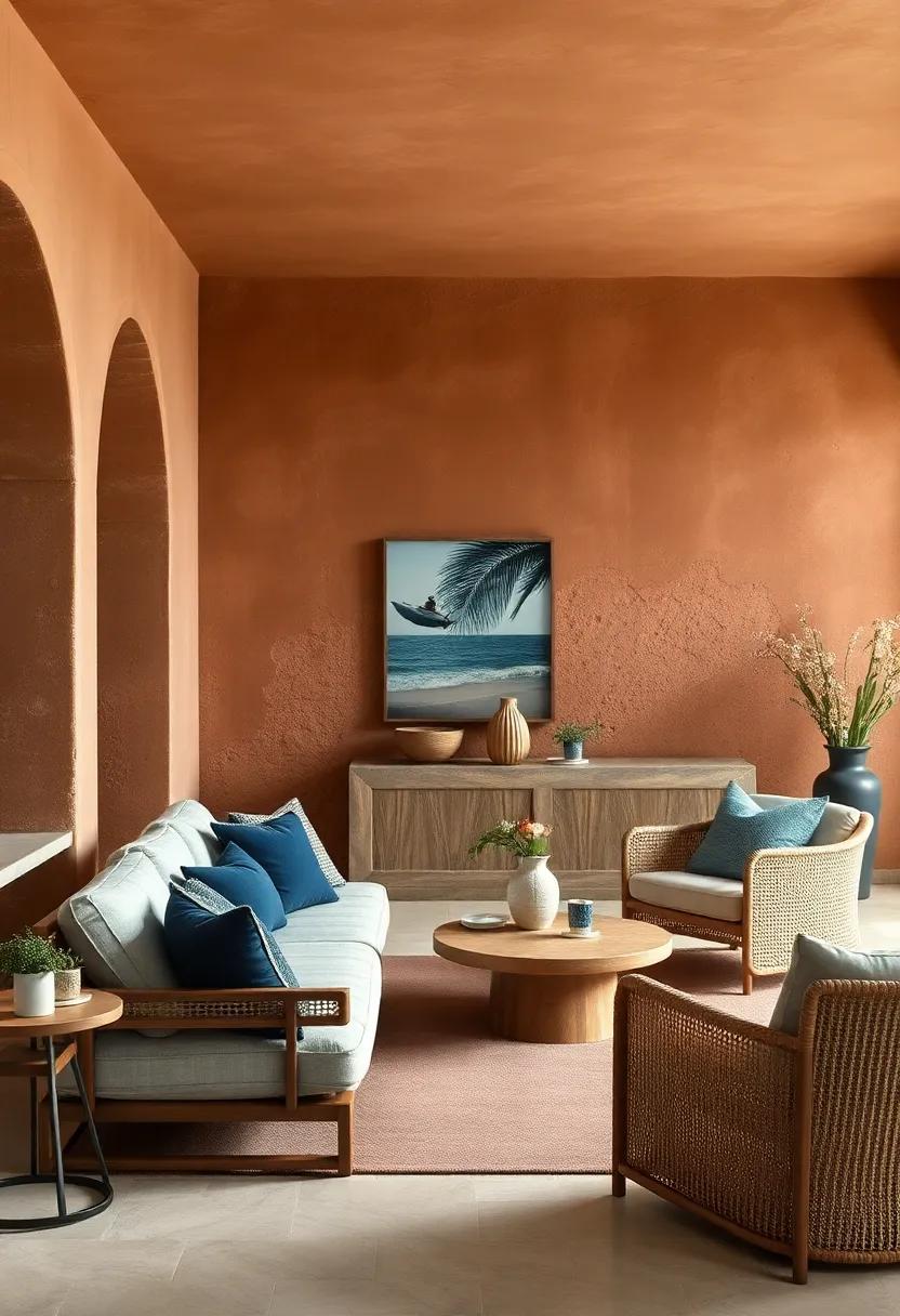 Coastal​ contrast: Pair ⁢clay walls ​with⁣ navy blue accents,like cushions or art,to evoke the colors of the⁢ sea‍ against⁤ the warmth of the⁢ terrestrial landscape