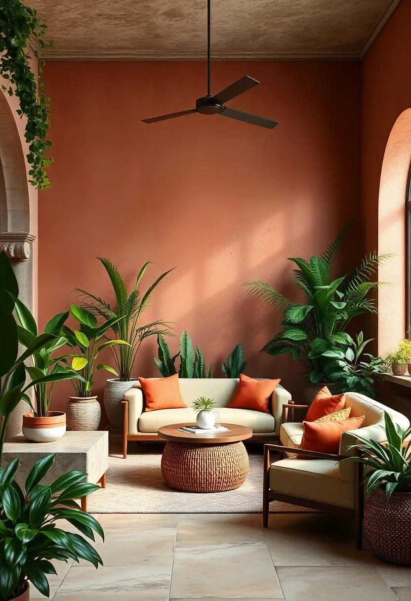 Indoor Garden: Use a clay-inspired ⁢color palette to enhance⁢ indoor plants,‌ making your green⁢ foliage pop ‌against ‌the warm backdrop of ⁢the walls