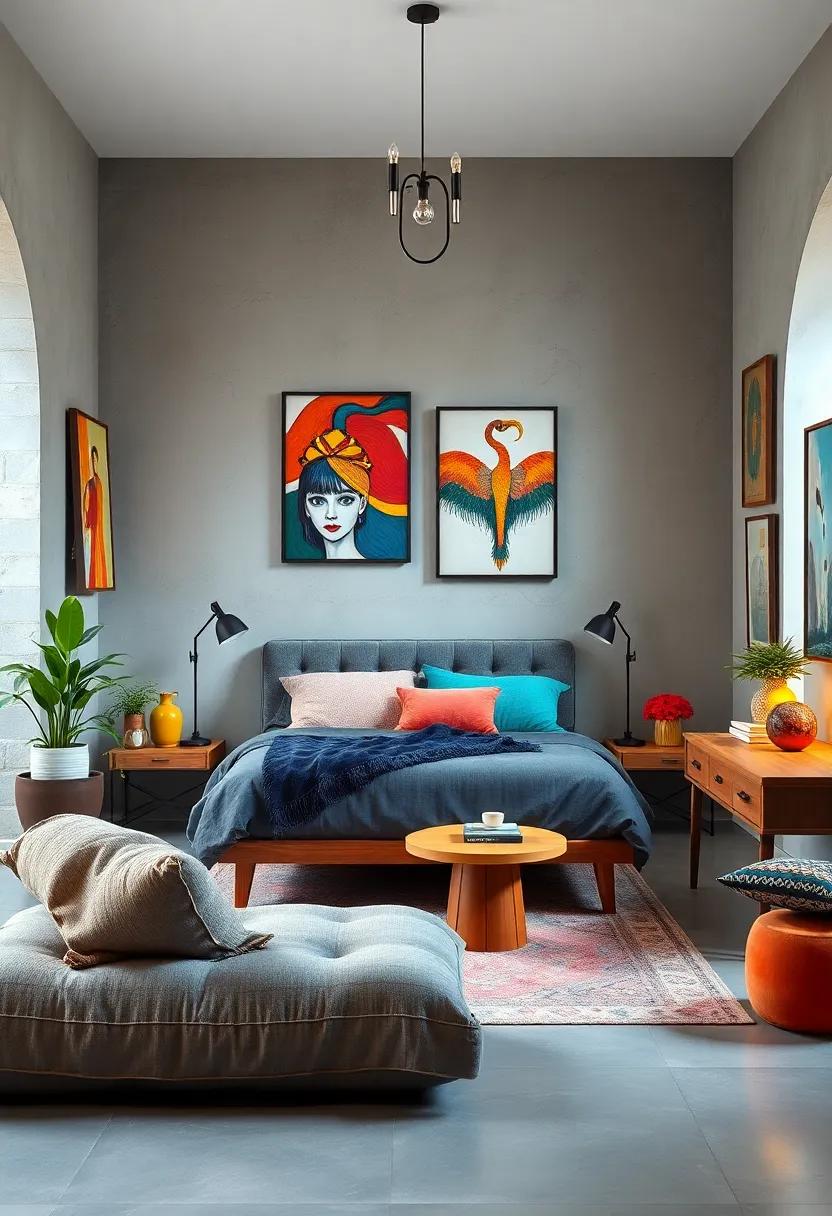 eclectic ⁣Gallery: become your own curator by mixing vibrant artwork, funky decor, and colorful furnishings, turning your​ bedroom into a ⁤personal art gallery