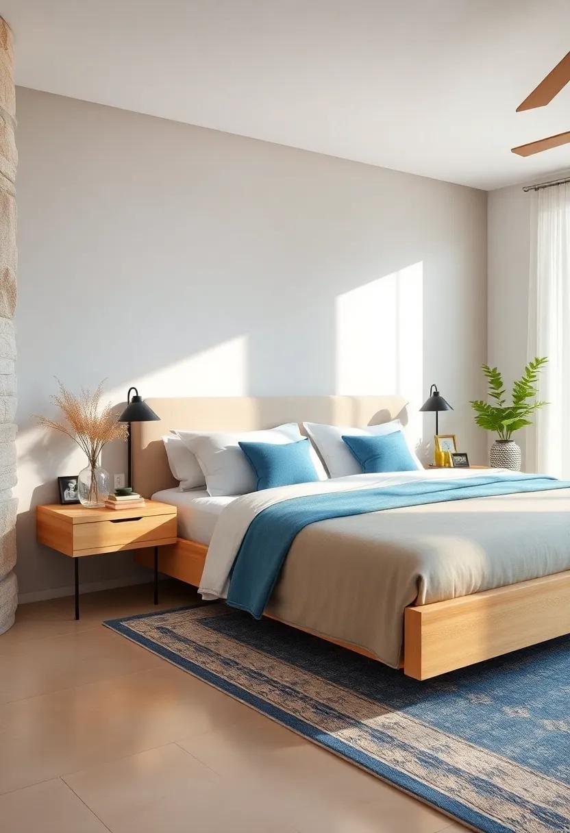 Coastal Retreat: Embrace‍ the breezy vibes of a coastal-themed bedroom, ⁣where light wood floating nightstands evoke ​the essence of beach life, perfectly ⁢complementing soothing blue accents and natural light