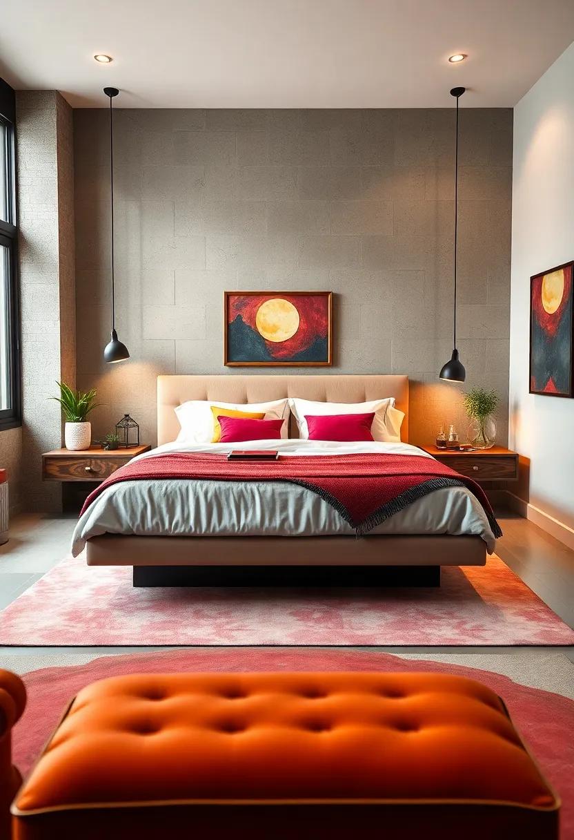 Eclectic Vibes: Dive into a colorful eclectic bedroom, where mismatched‌ decor and unique floating⁣ nightstands harmonize to create a ⁣space bursting with personality and⁣ artistic flair