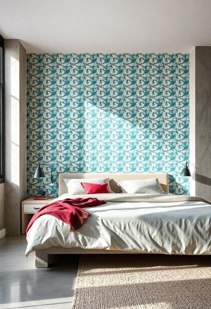 Playful Patterns:⁤ Brighten⁤ up⁤ your space with a⁢ fun-filled bedroom‌ featuring patterned ‌wallpaper and playful floating⁢ nightstands that add a touch of whimsy without ​compromising on contemporary‌ design