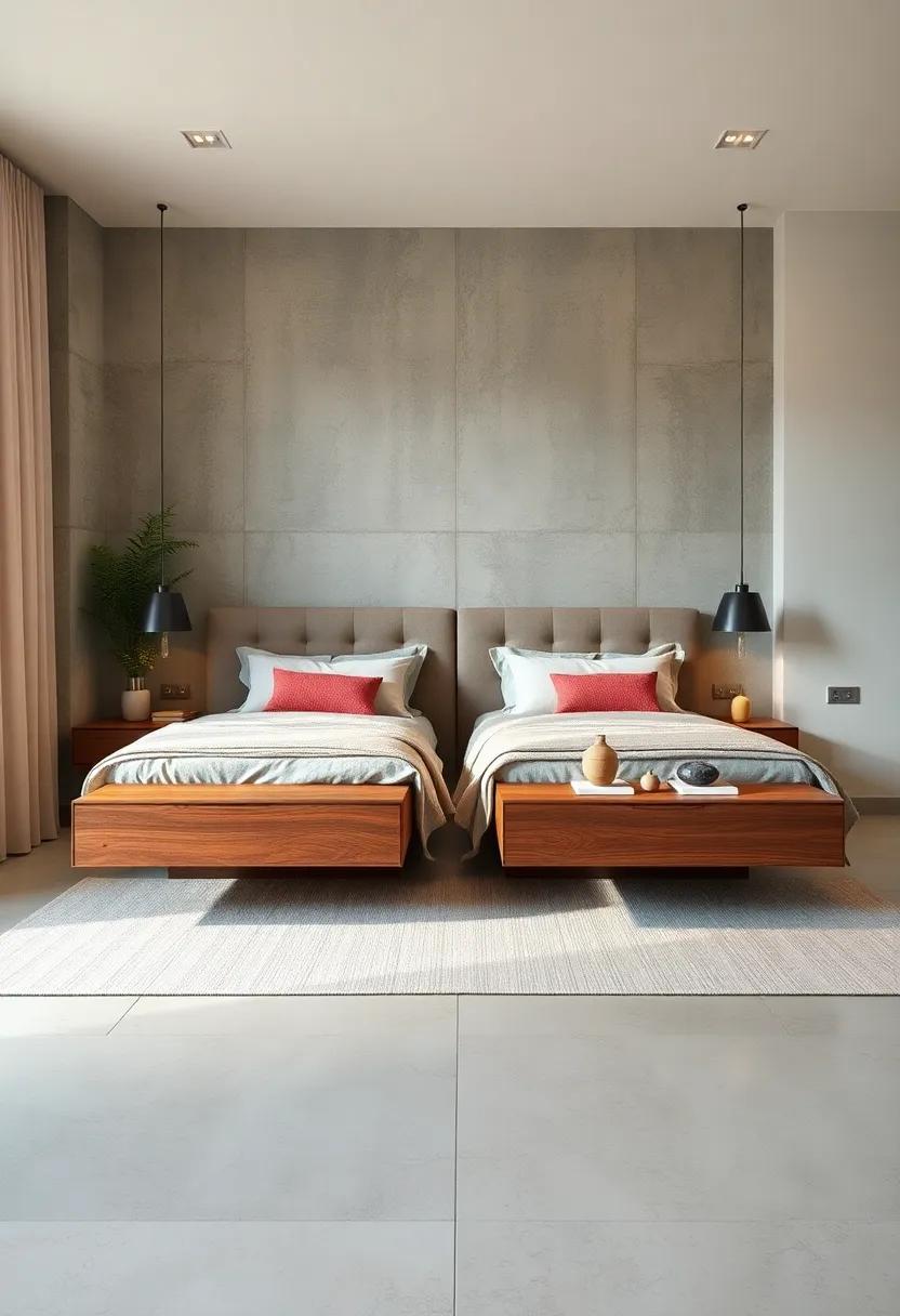 Rustic Charm: Discover the perfect⁢ fusion of ​modernity and nature in a bedroom featuring reclaimed wood floating nightstands ⁢that add⁤ warmth to a contemporary design with crisp linens⁤ and ⁣earthy tones