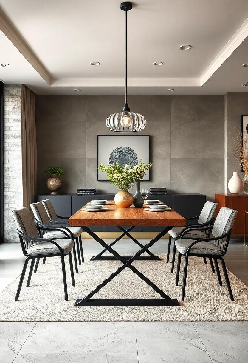 Industrial Chic: Incorporate an industrial style with a metal frame and wooden top, blending raw materials for a striking yet functional dining setup