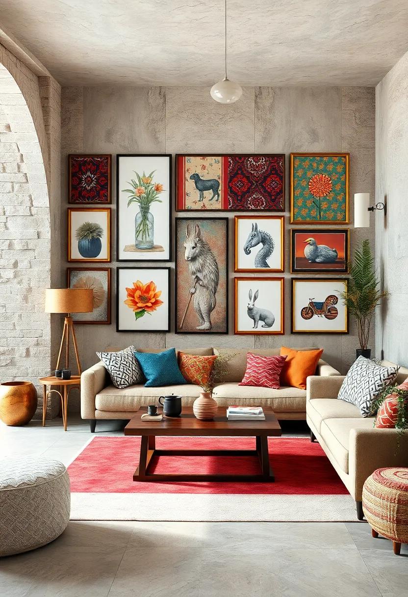 Eclectic Gallery Wall: combine⁤ framed fabric pieces with art prints ‌and photos ‍for ‍an eclectic gallery⁣ wall
