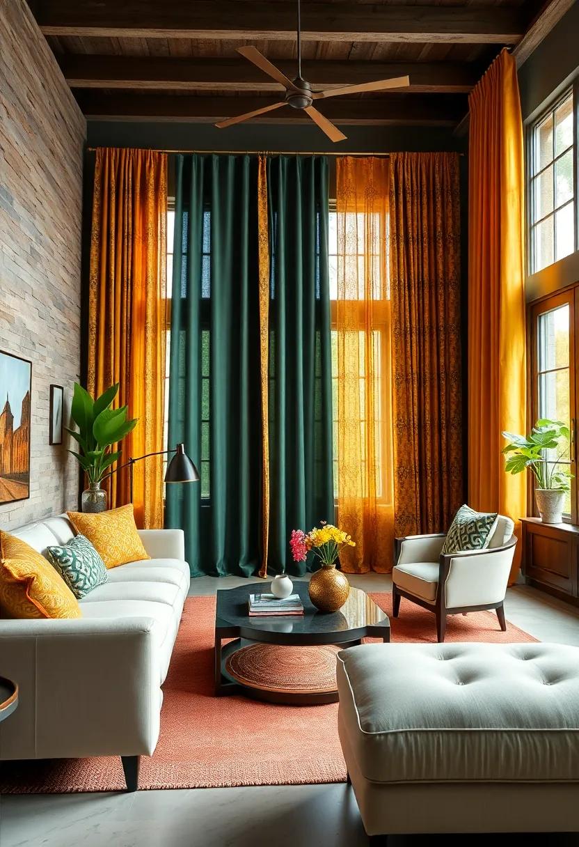 Daring Curtains: Choose curtains⁣ in​ eye-catching patterns or hues to frame your windows and add drama to the room