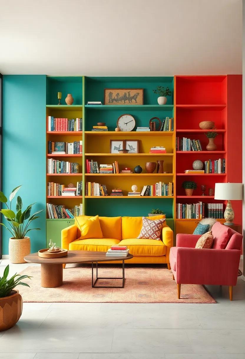 Colorful Bookshelves:‌ Paint or wallpaper the back of open shelves in a bold color, creating a stunning⁤ backdrop for your decor